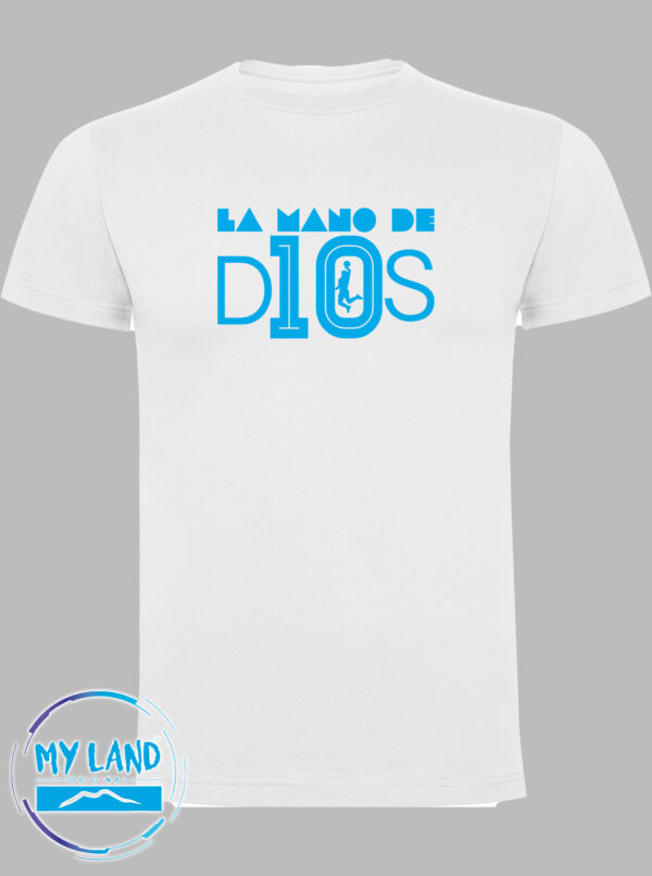 t-shirt bianca con stampa azzurra - la mano de d10s - mylandoriginal