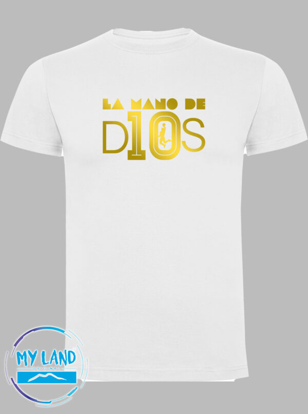 t-shirt bianca con stampa oro - la mano de d10s - mylandoriginal