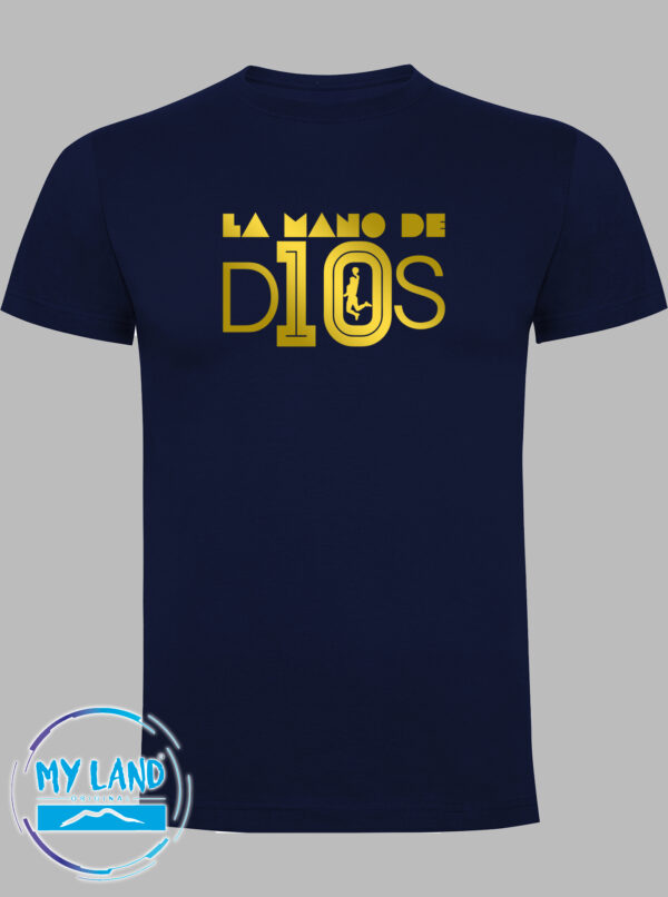 t-shirt blu navy con stampa oro - la mano de d10s - mylandoriginal