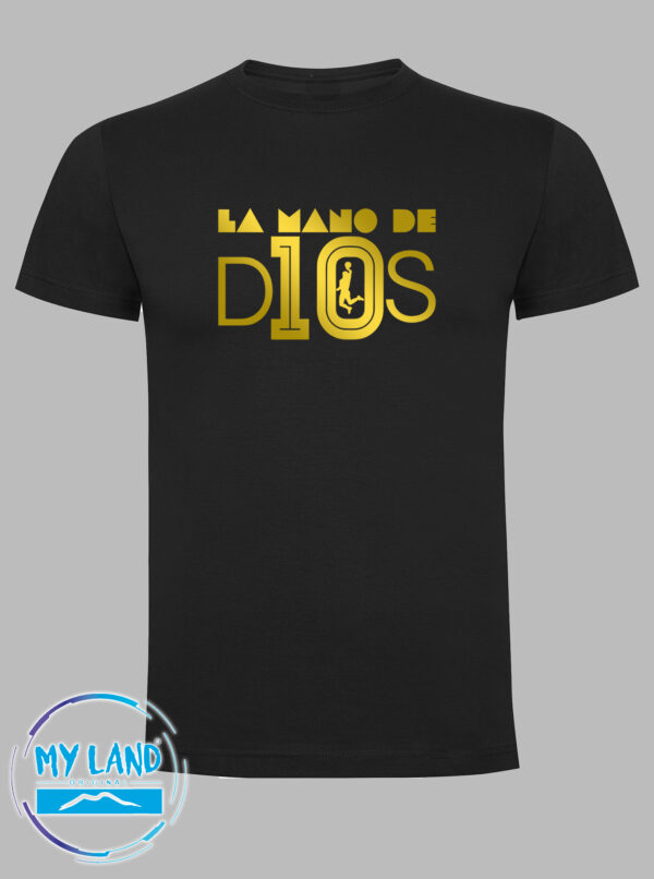 t-shirt nera con stampa oro - la mano de d10s - mylandoriginal