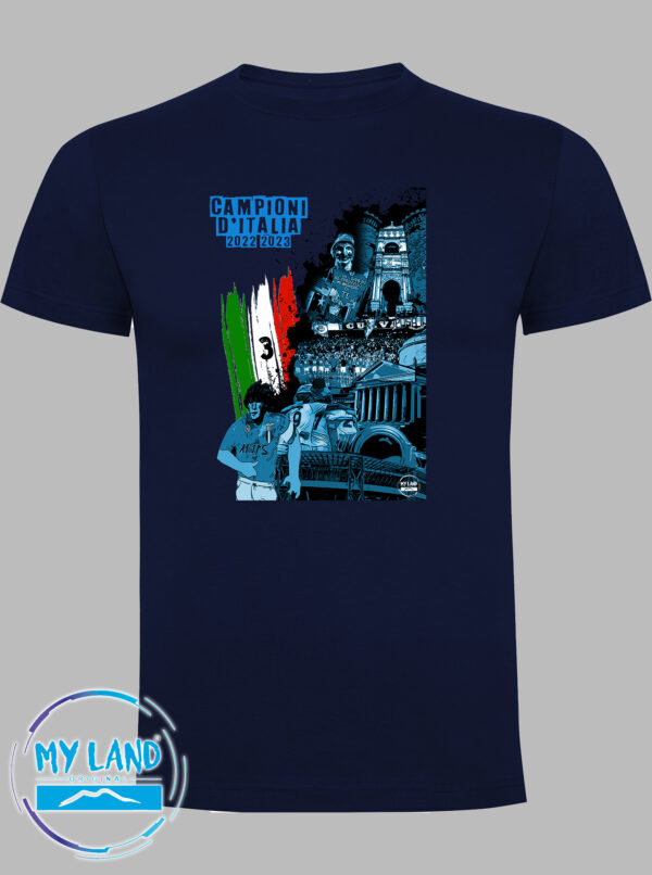 t-shirt blu navy murales - napoli campione d'italia 2023 - mylandoriginal