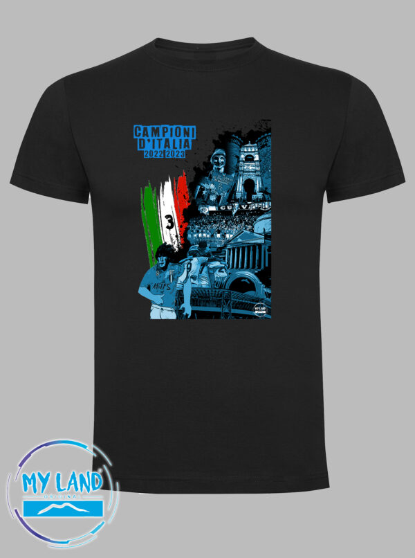 t-shirt nera murales - napoli campione d'italia 2023 - mylandoriginal