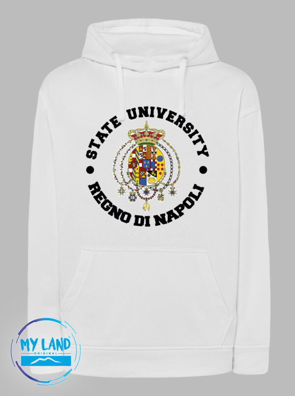 felpa bianca con cappuccio state of university - mylandoriginal